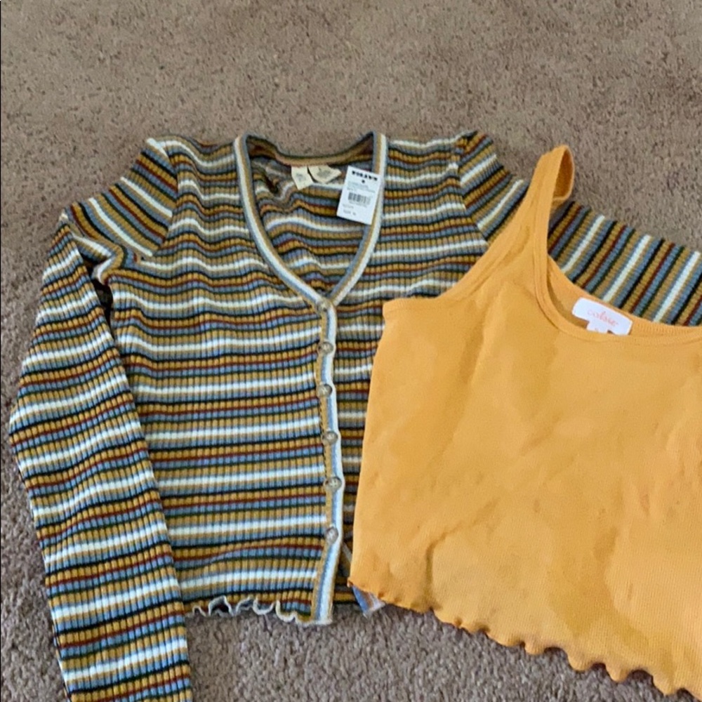 Striped crop top w yellow cropped tank M